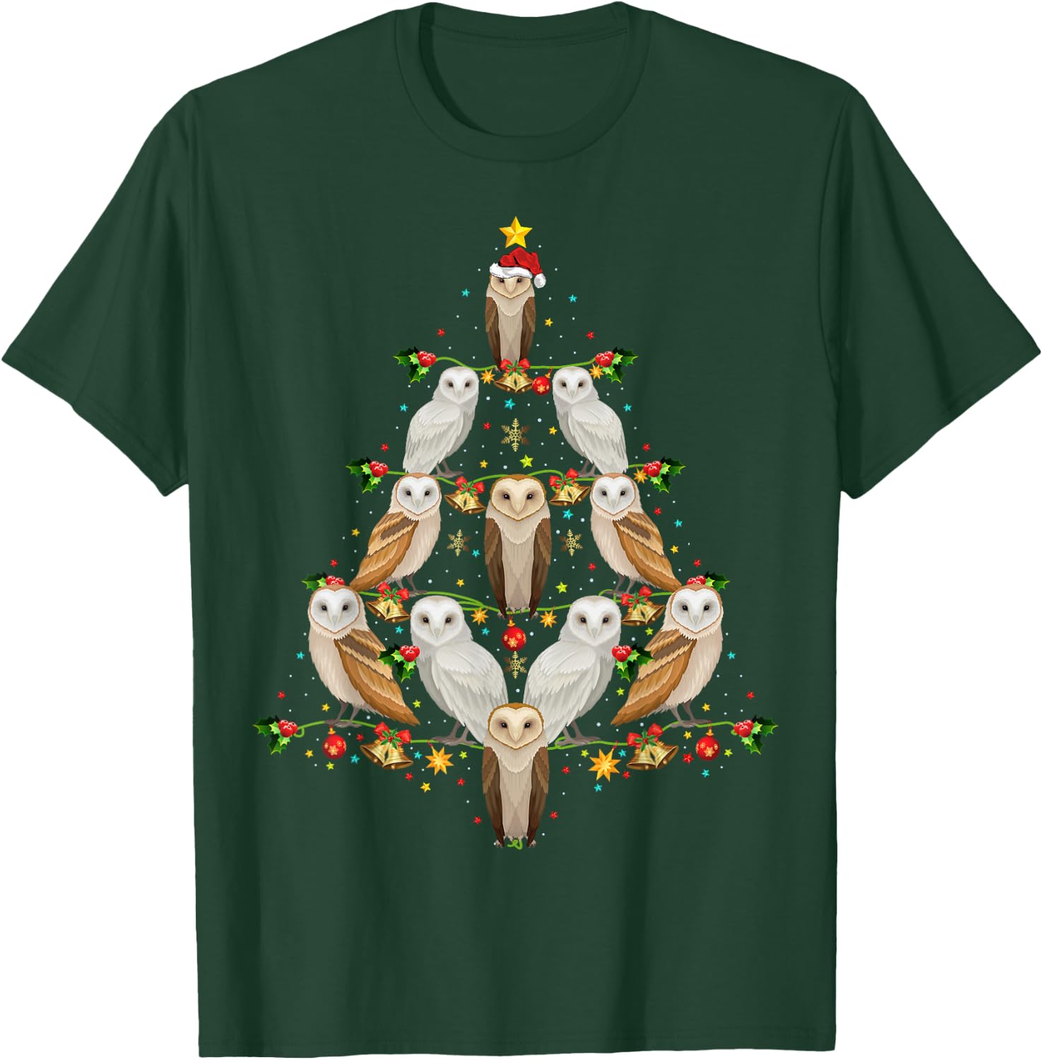 Barn Owl Bird Christmas Tree Gift Funny Christmas Barn Owl T-Shirt - T-Shirt | Forest