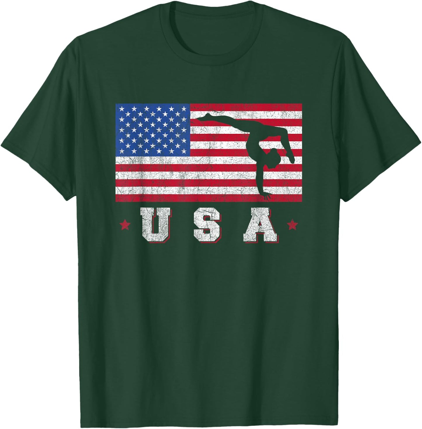 Patriotic Sports Gift American USA Flag Girls Gymnastics T-Shirt - T-Shirt | Forest