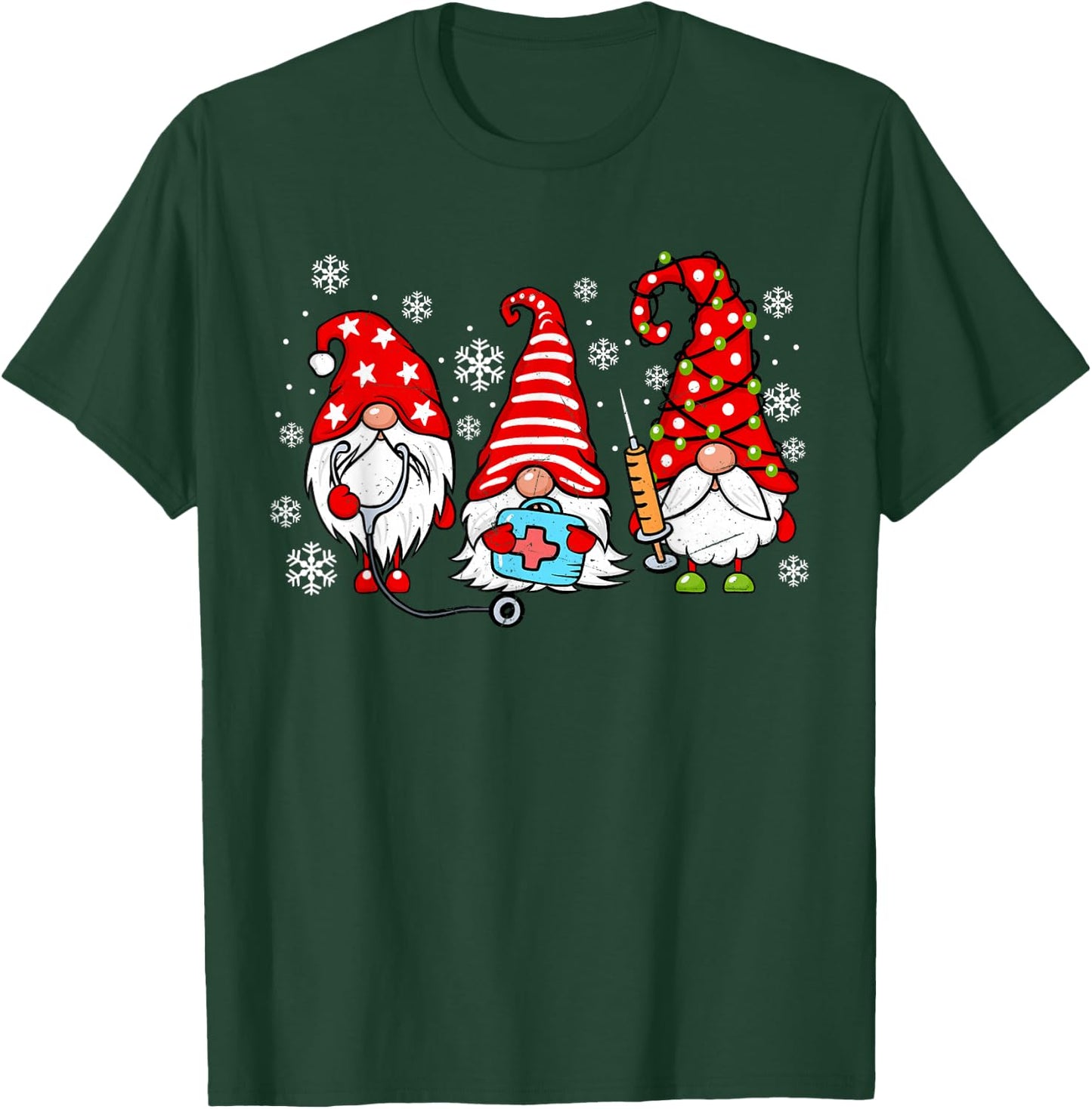 Nurse Christmas Gnomes Xmas Scrub Top ER Rn Nursing Gnomies T-Shirt - T-Shirt | Forest