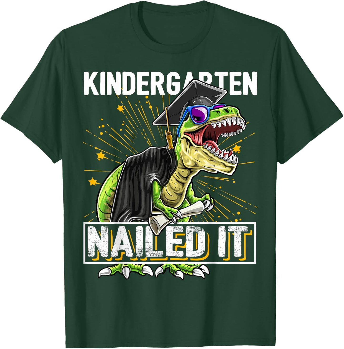 Kindergarten Nailed It T Rex Dinosaur Graduation Cap Gown T-Shirt - T-Shirt | Forest