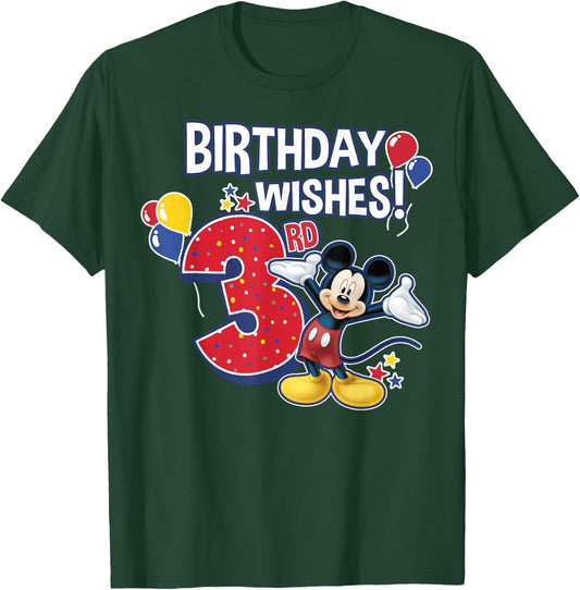 Disney Mickey and Friends Mickey Mouse 3rd Birthday Wishes Small T-Shirt - T-Shirt | Forest