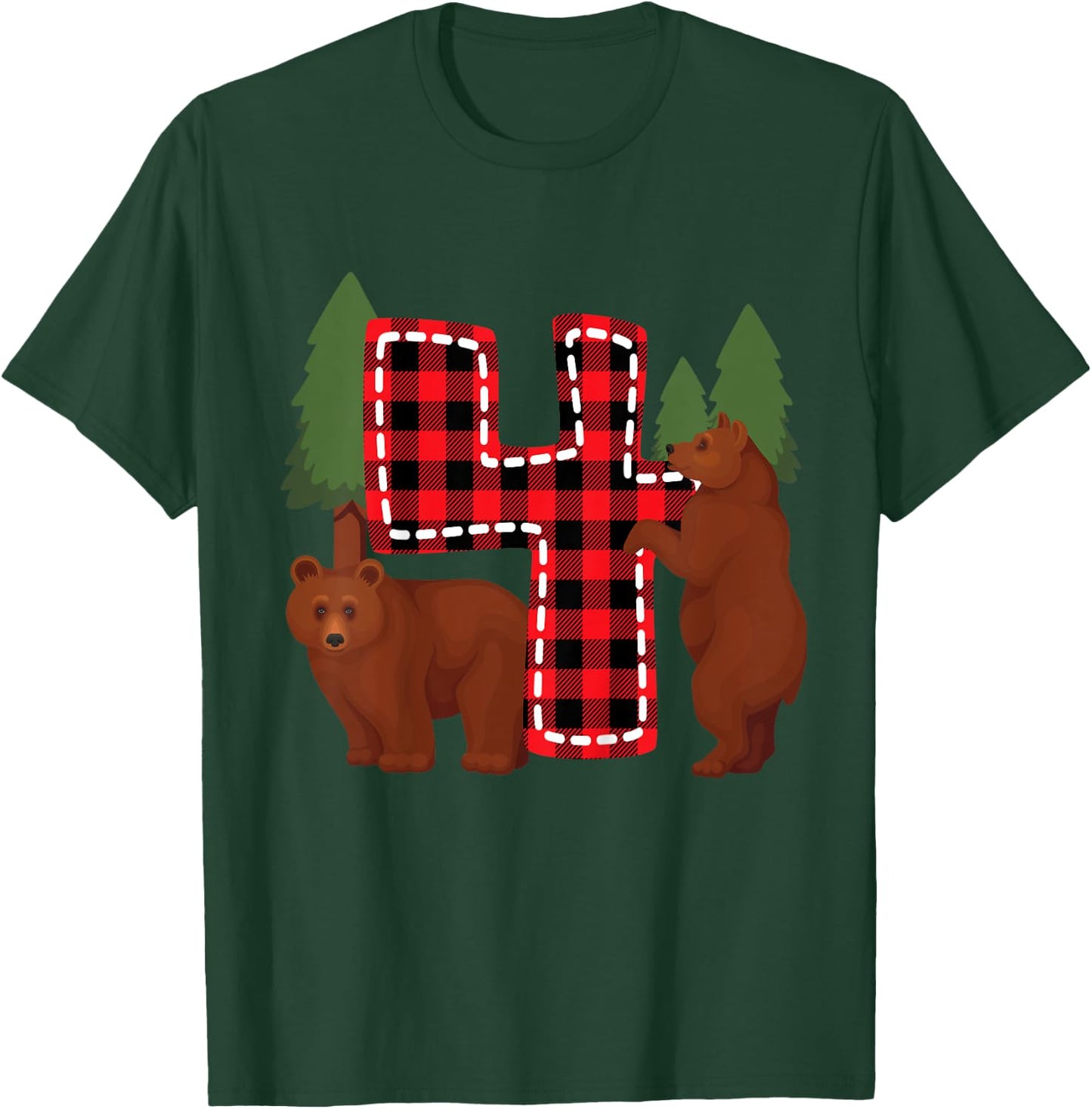 Kids 4 Year Old Lumberjack Birthday Party Bear Plaid Boy 4th Gift T-Shirt - T-Shirt | Forest