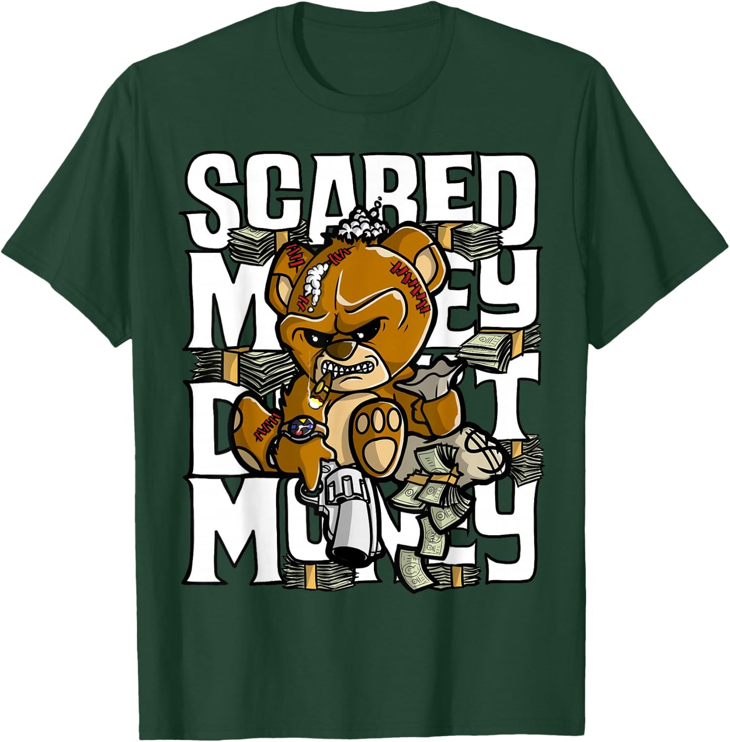 Hustle Graphic Scared Money Dont Make Money Gang Clothing T-Shirt - T-Shirt | Forest