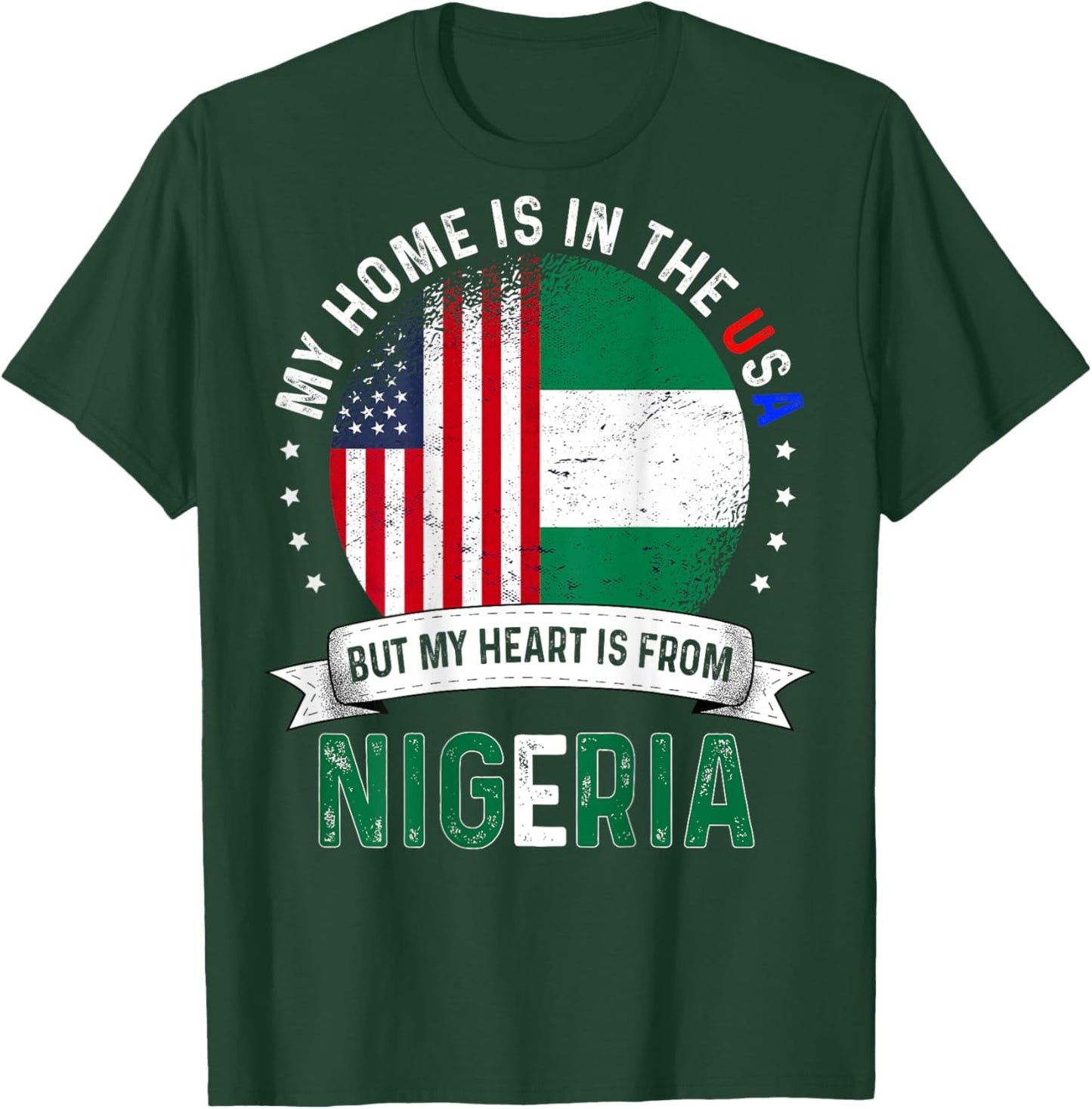 Nigerian American Backprint Heart is from Nigeria Flag T-Shirt - T-Shirt | Forest