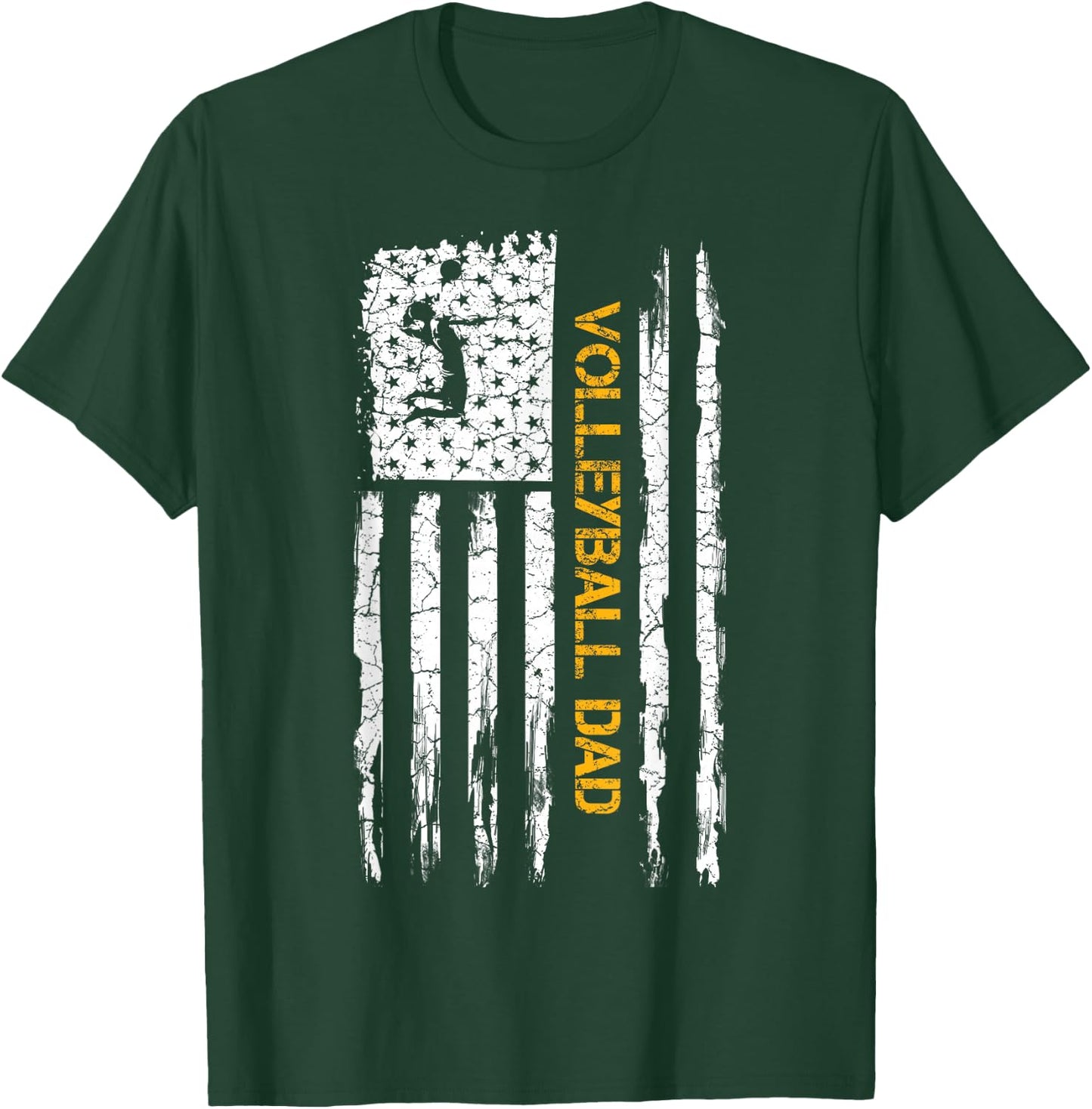 Vintage USA American Flag Proud Volleyball Dad Silhouette T-Shirt - T-Shirt | Forest