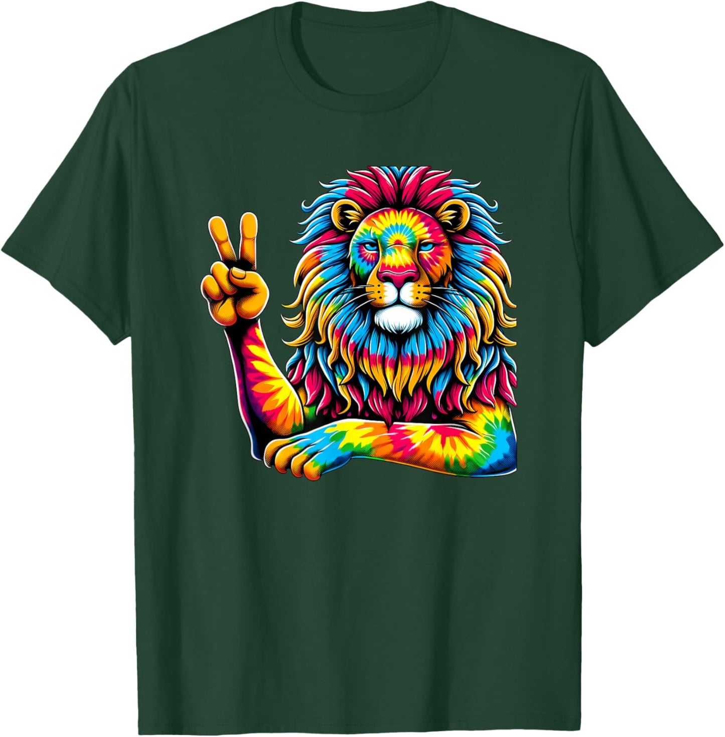 Peace Sign Tie Dye Lion T-Shirt - T-Shirt | Forest