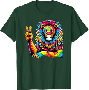 Peace Sign Tie Dye Lion T-Shirt - T-Shirt | Forest