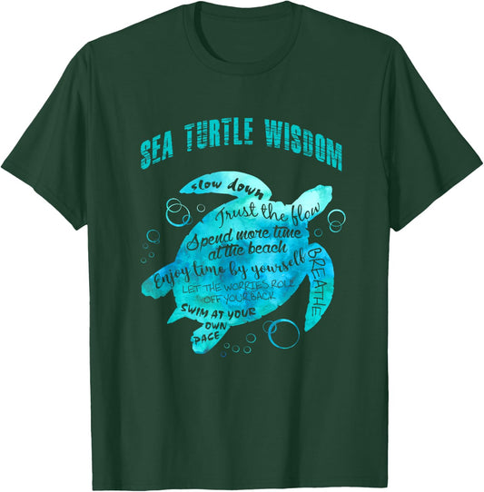 Sea Turtle Wisdom Hawaiian Honu Lovers Slow Down And Breathe T-Shirt - T-Shirt | Forest