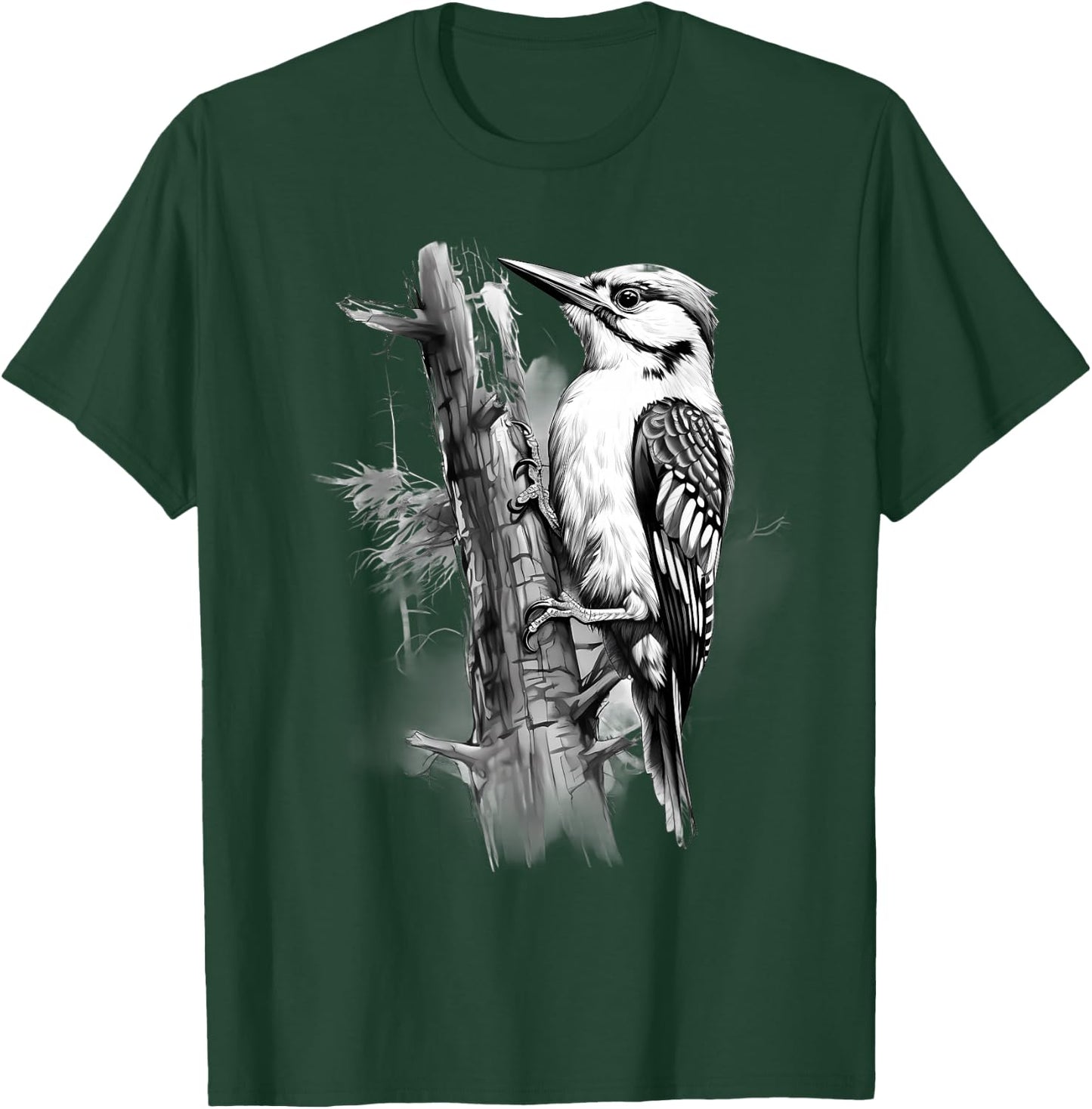 Woodpecker Artwork Portrait Drawing Wildlife Animal Print T-Shirt - T-Shirt | Forest