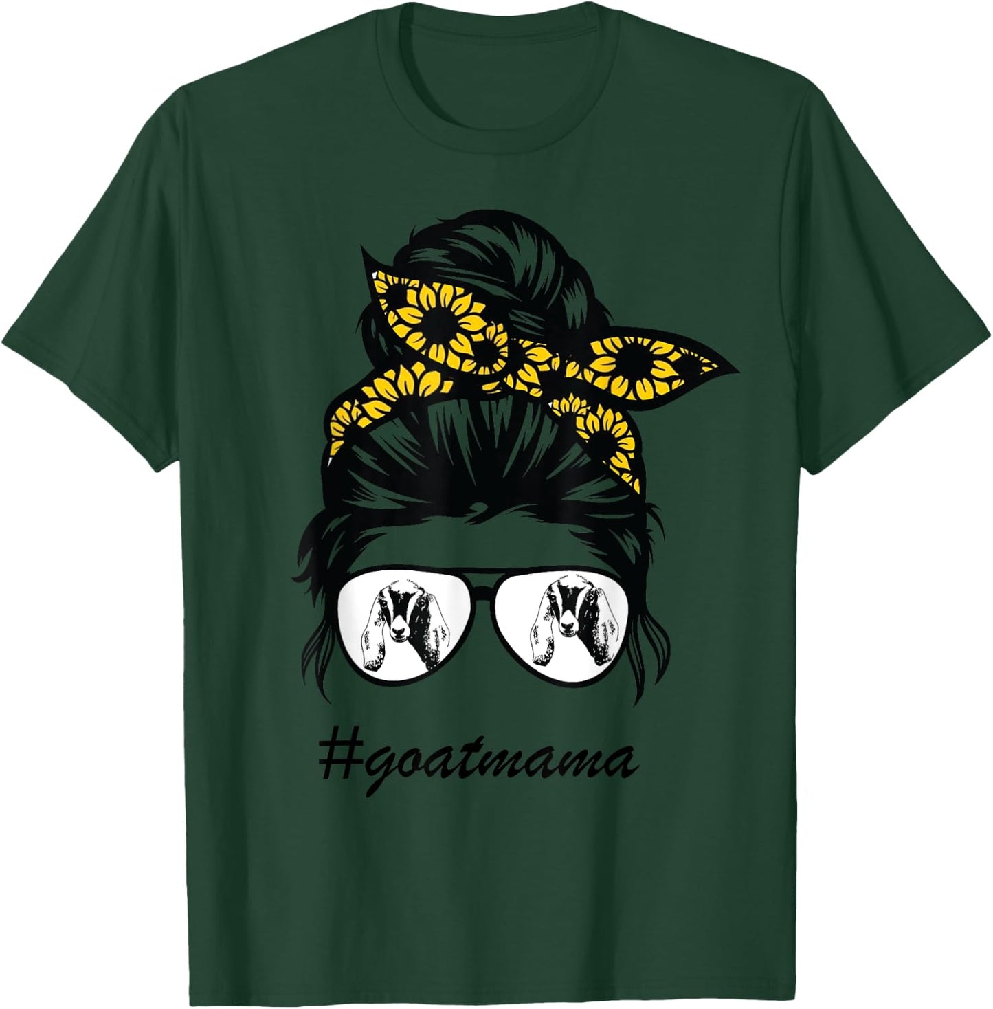 Nubians Goat Mama Messy Hair Bun Sunflower Mother Day 2021 T-Shirt - T-Shirt | Forest