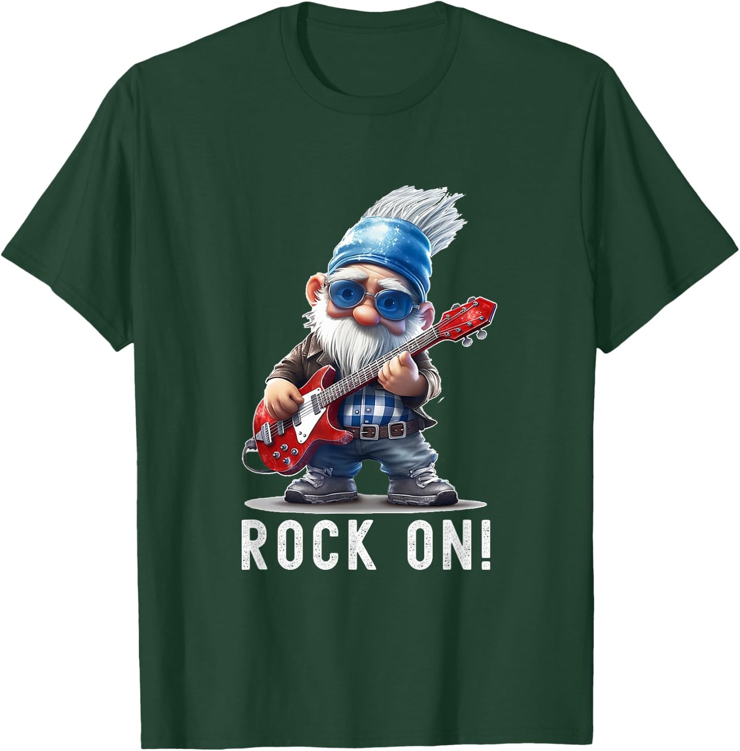 Rock On Gnome Playing Guitar Funny Guitar Playing Old Gnome T-Shirt - T-Shirt | Forest