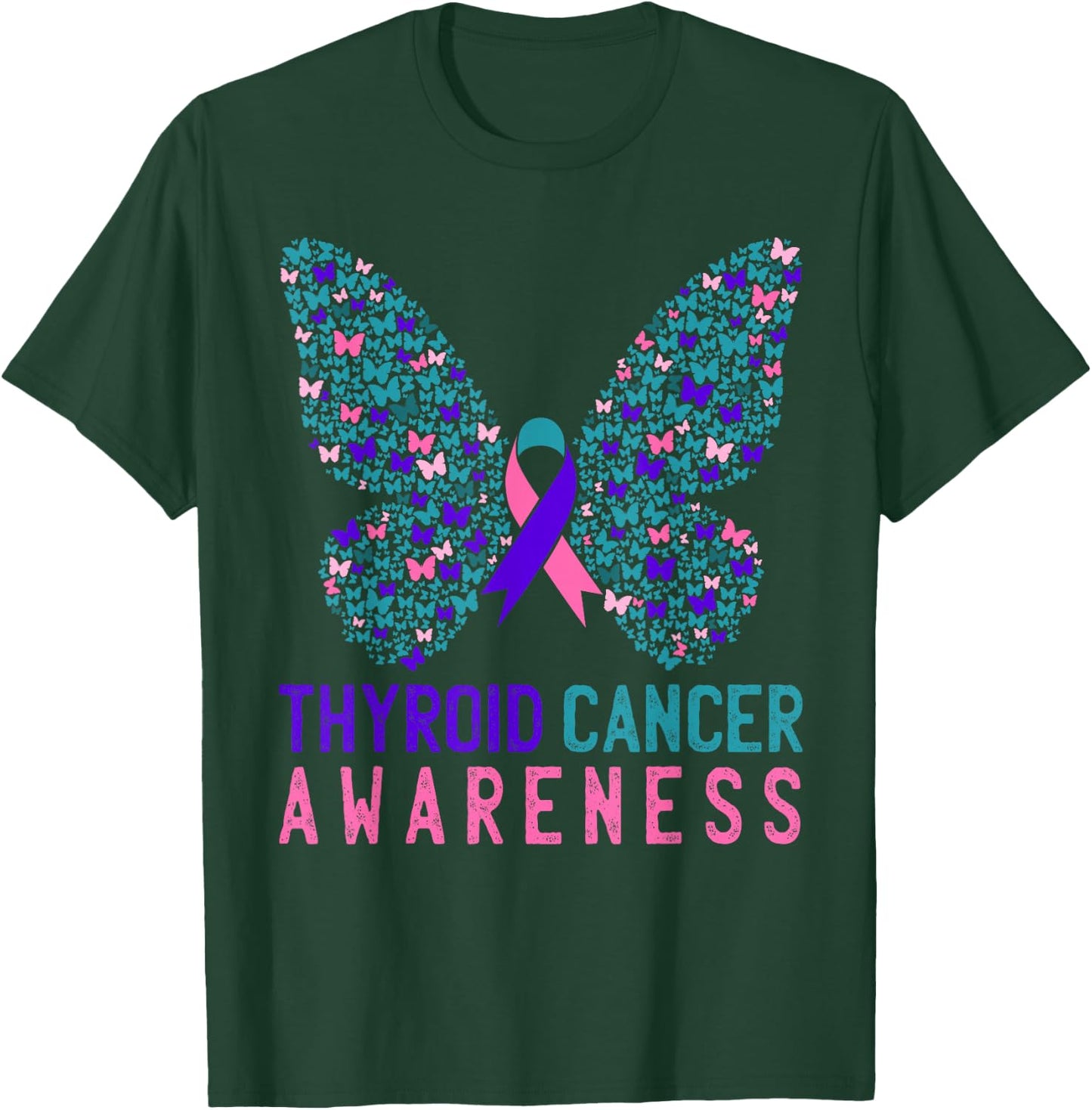 Butterfly Thyroid Cancer Awareness Month Ribbon Gift Support T-Shirt - T-Shirt | Forest