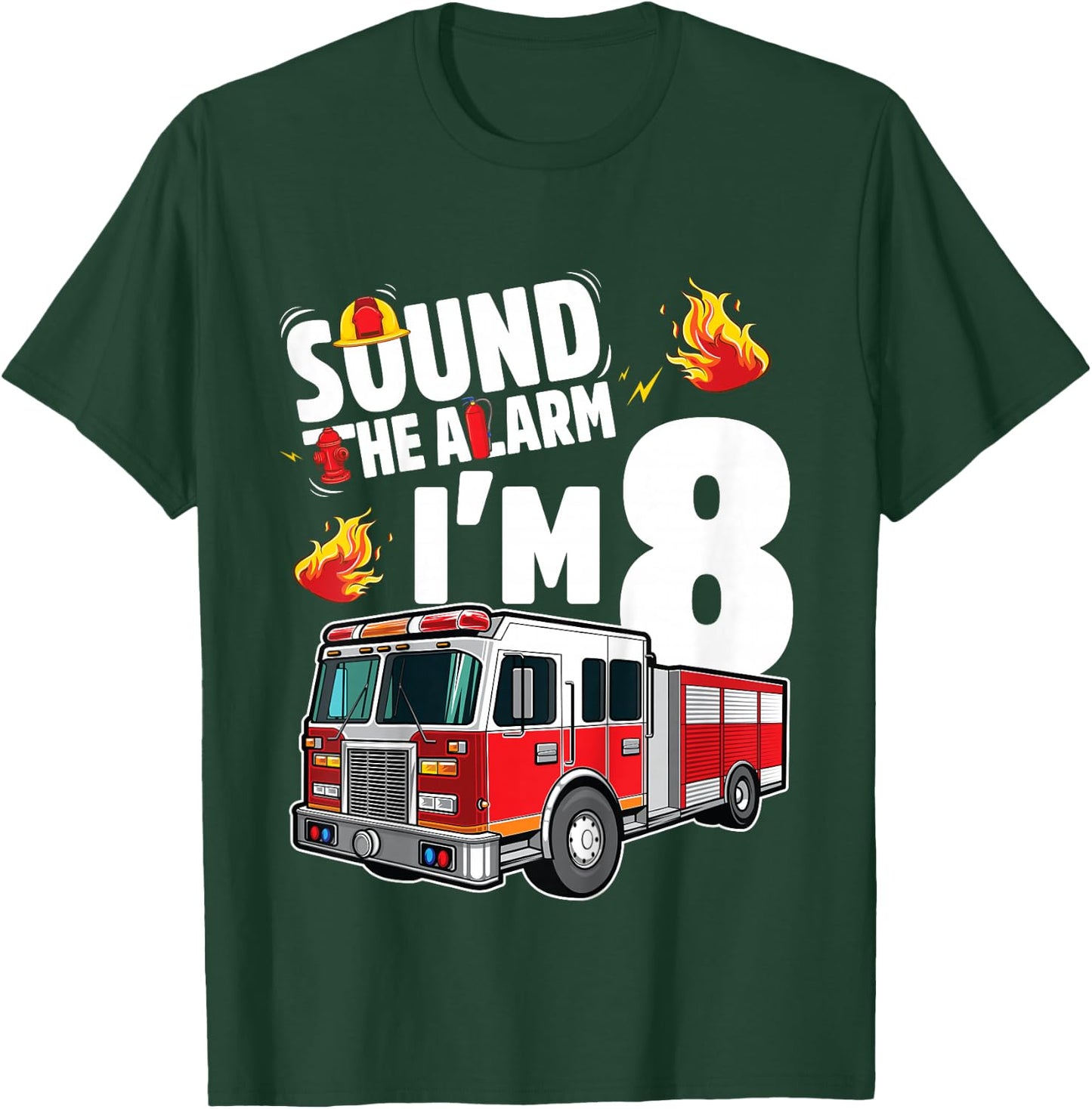 Fire Truck 8th Birthday Boy Firefighter 8 Year Old T-Shirt - T-Shirt | Forest