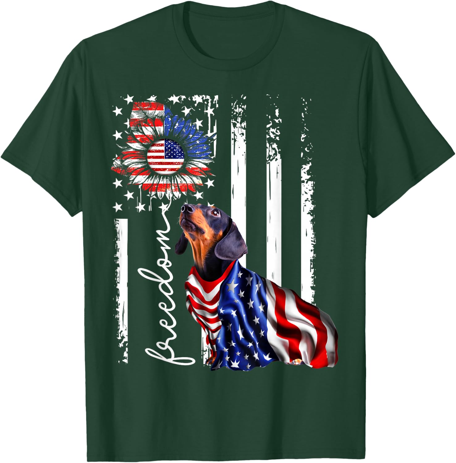 Patriotic 4th of July Weiner Dachshund Dog Freedom T-Shirt - T-Shirt | Forest