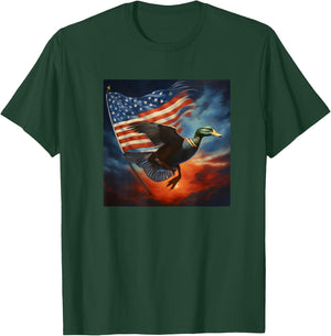 Duck Hunter American Flag Waterfowl Starry Night Men T-Shirt - T-Shirt | Forest