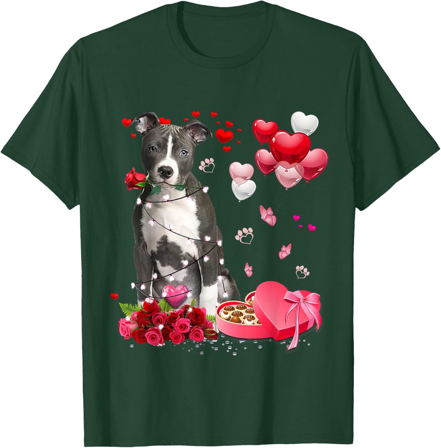 Funny Pitbull Rose Heart Happy Valentine Day Dog Mom Men Women Kids T-Shirt - T-Shirt | Forest