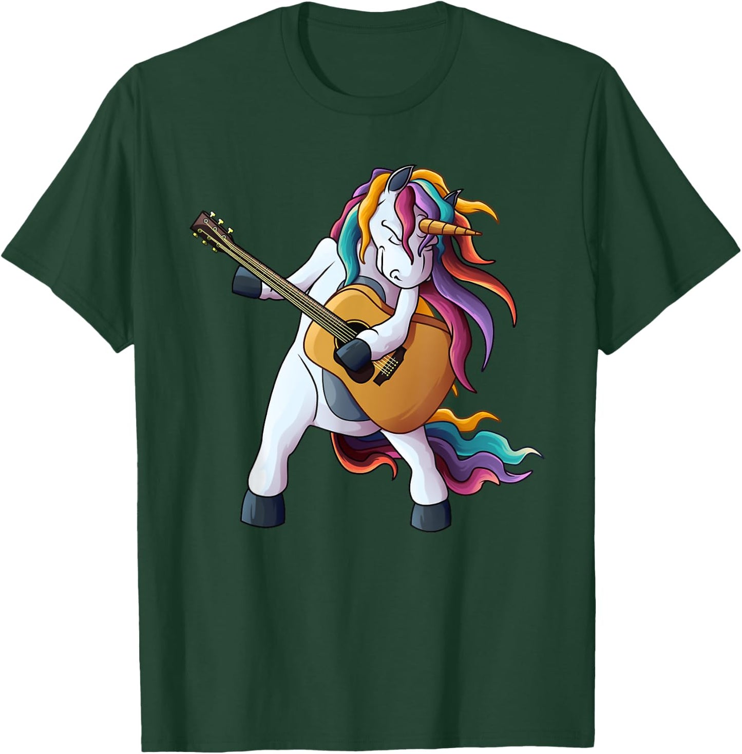 Cool Unicorn Playing Guitar | Funny Animal Guitarist Gift T-Shirt - T-Shirt | Forest