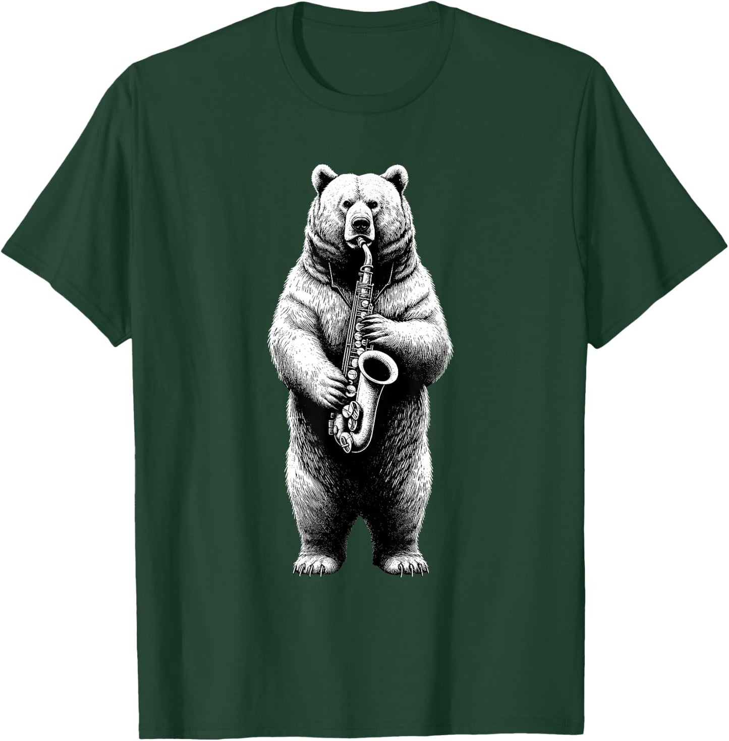 Bear Saxophone Marching Band Jazz Saxophonist T-Shirt - T-Shirt | Forest