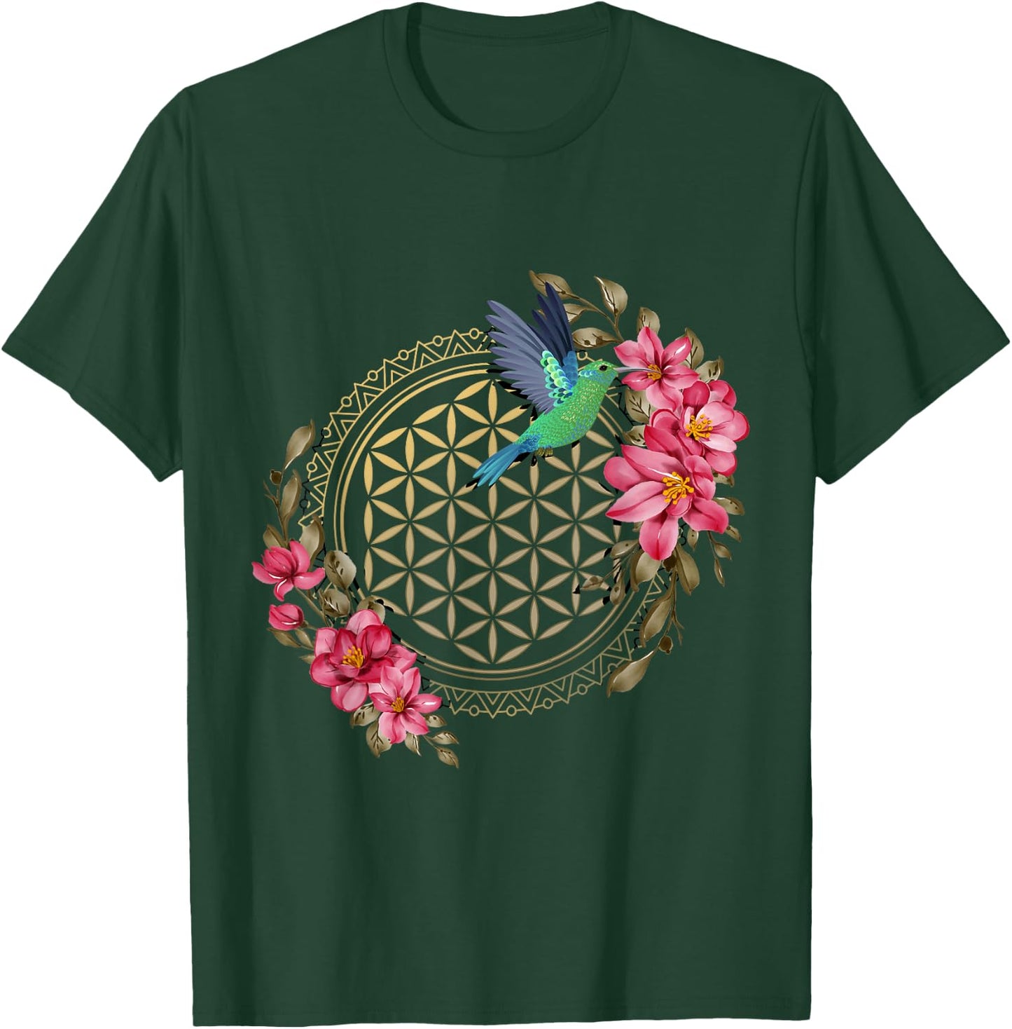 Hummingbirds Sacred Geometry Flower Of Life Hummingbird T-Shirt - T-Shirt | Forest