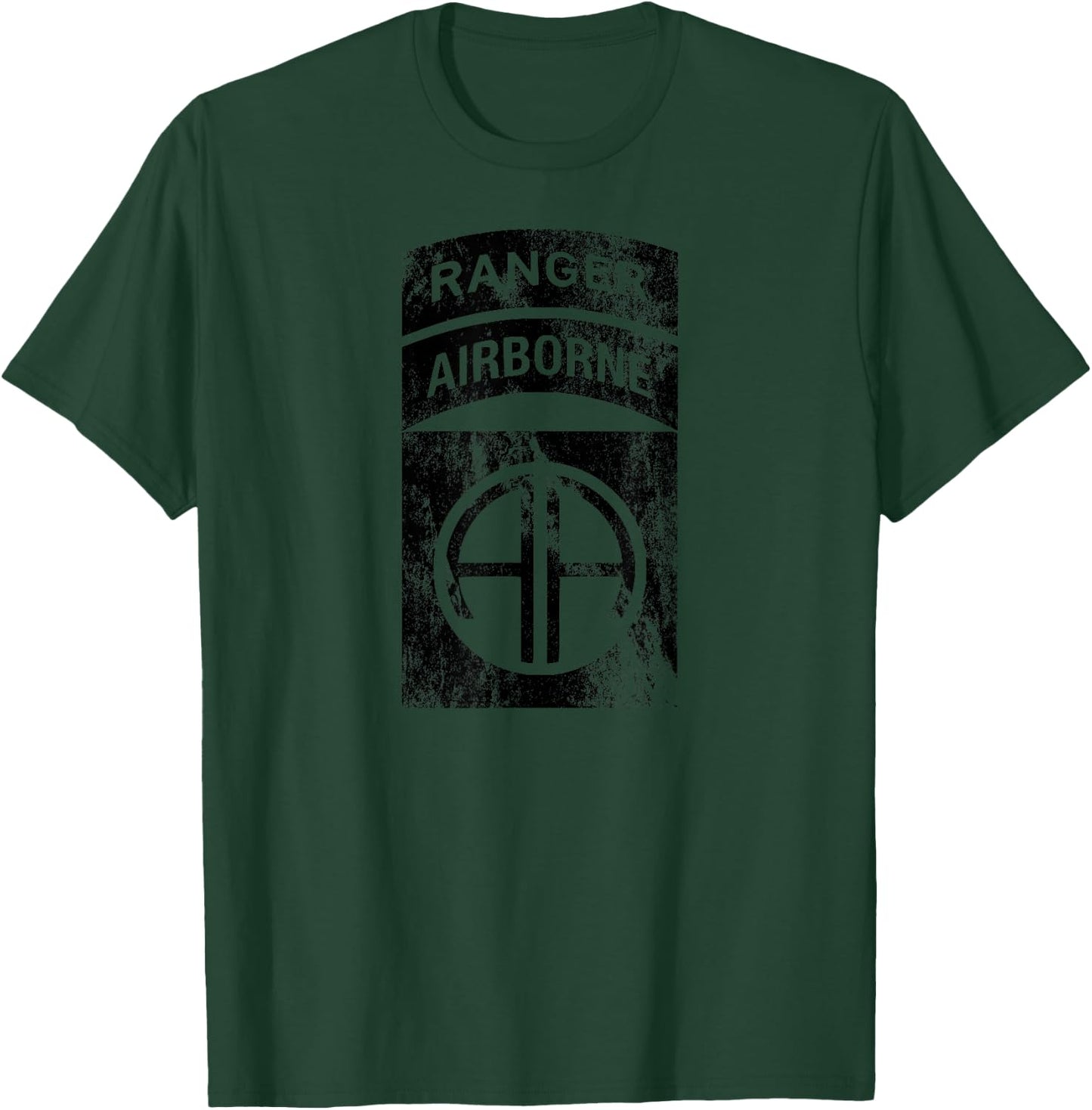 82nd Airborne Div Patch Ranger Tab Cent Dark Grey Distressed T-Shirt - T-Shirt | Forest