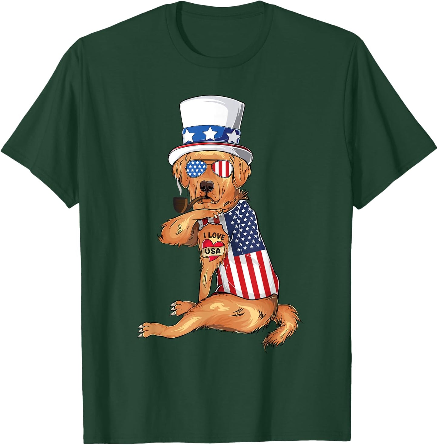 golden retriever dog Merica 4th of july usa american flag T-Shirt - T-Shirt | Forest