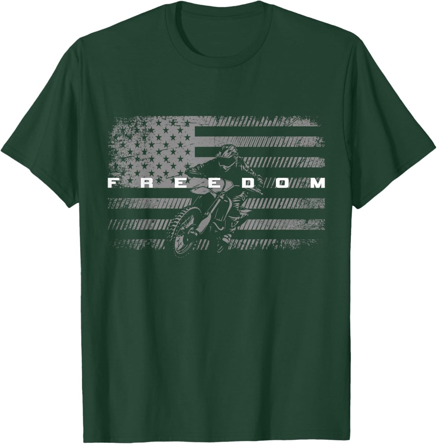 American Flag Dirt Bike Motocross T-Shirt - T-Shirt | Forest