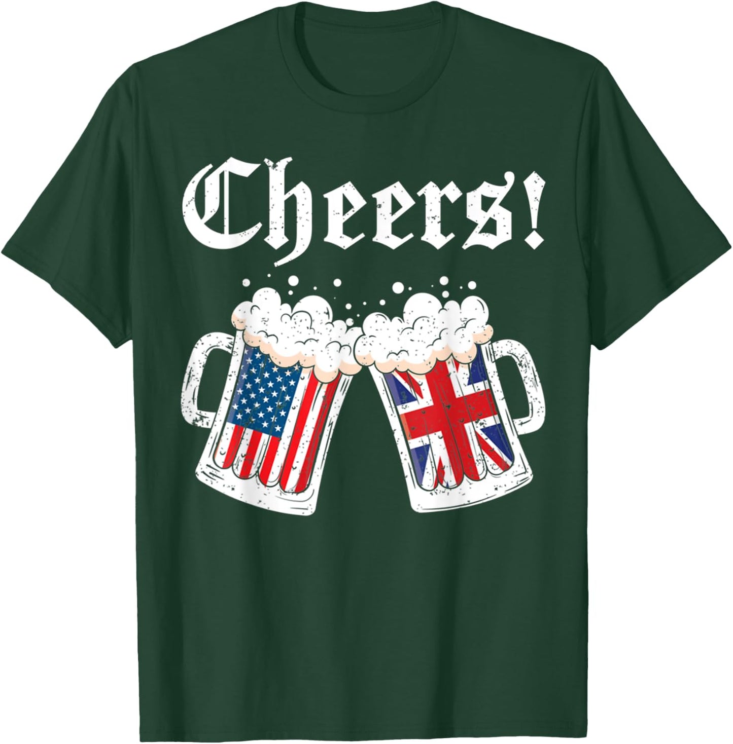 Cheers Women Men British American Flag Beer Mug Cheers T-Shirt - T-Shirt | Forest