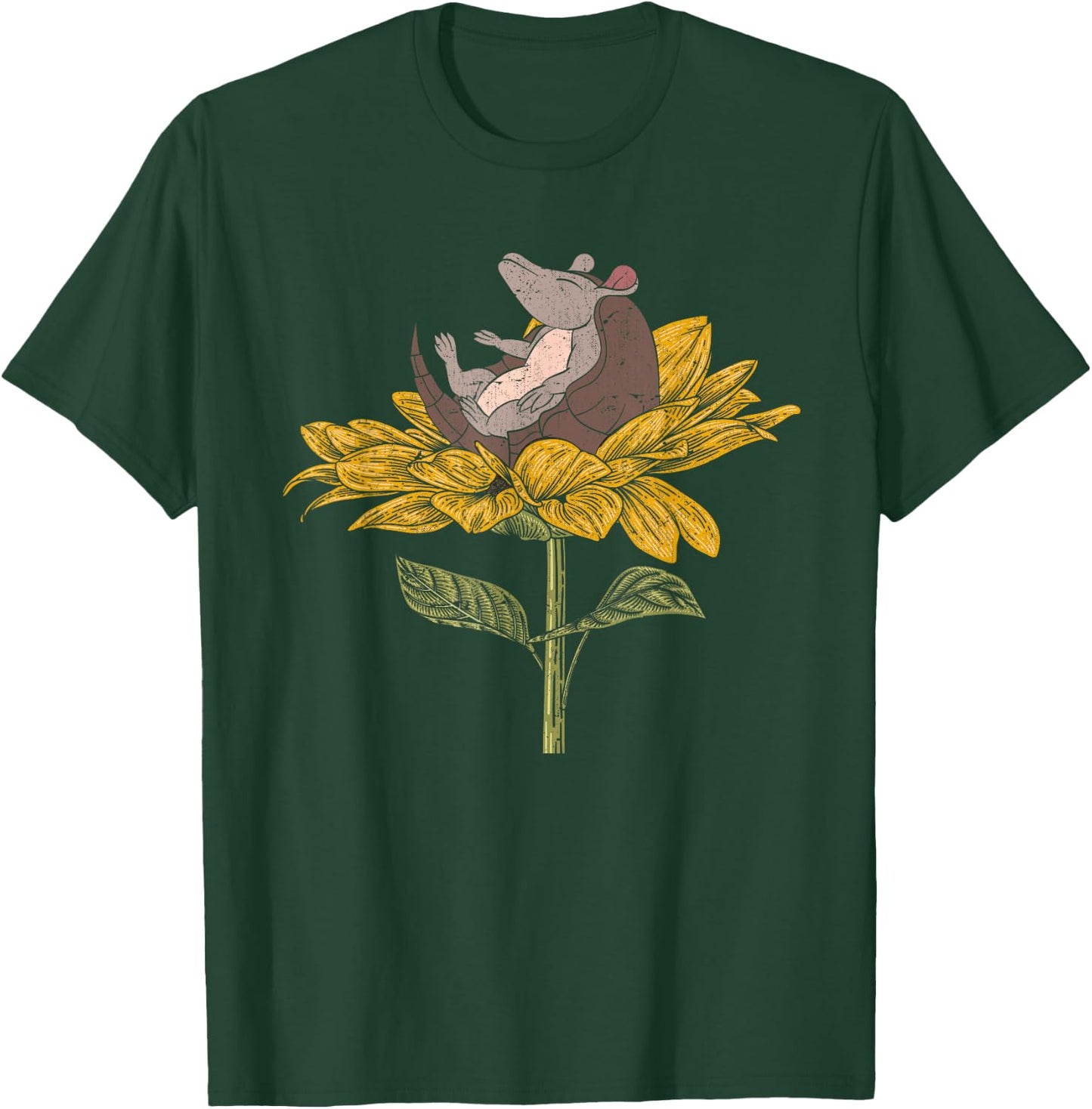 Sunflower Yellow Flower Wildlife Animal Floral Armadillo T-Shirt - T-Shirt | Forest