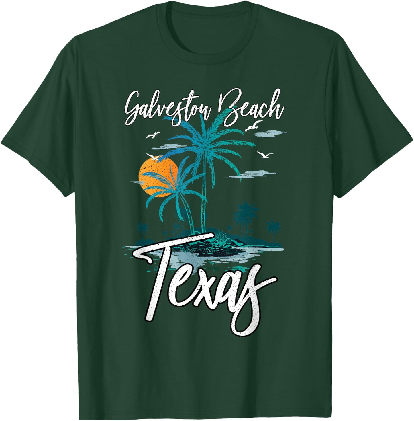 Family Vacation Retro Sunset Texas Galveston Beach Men Women Kids T-Shirt - T-Shirt | Forest