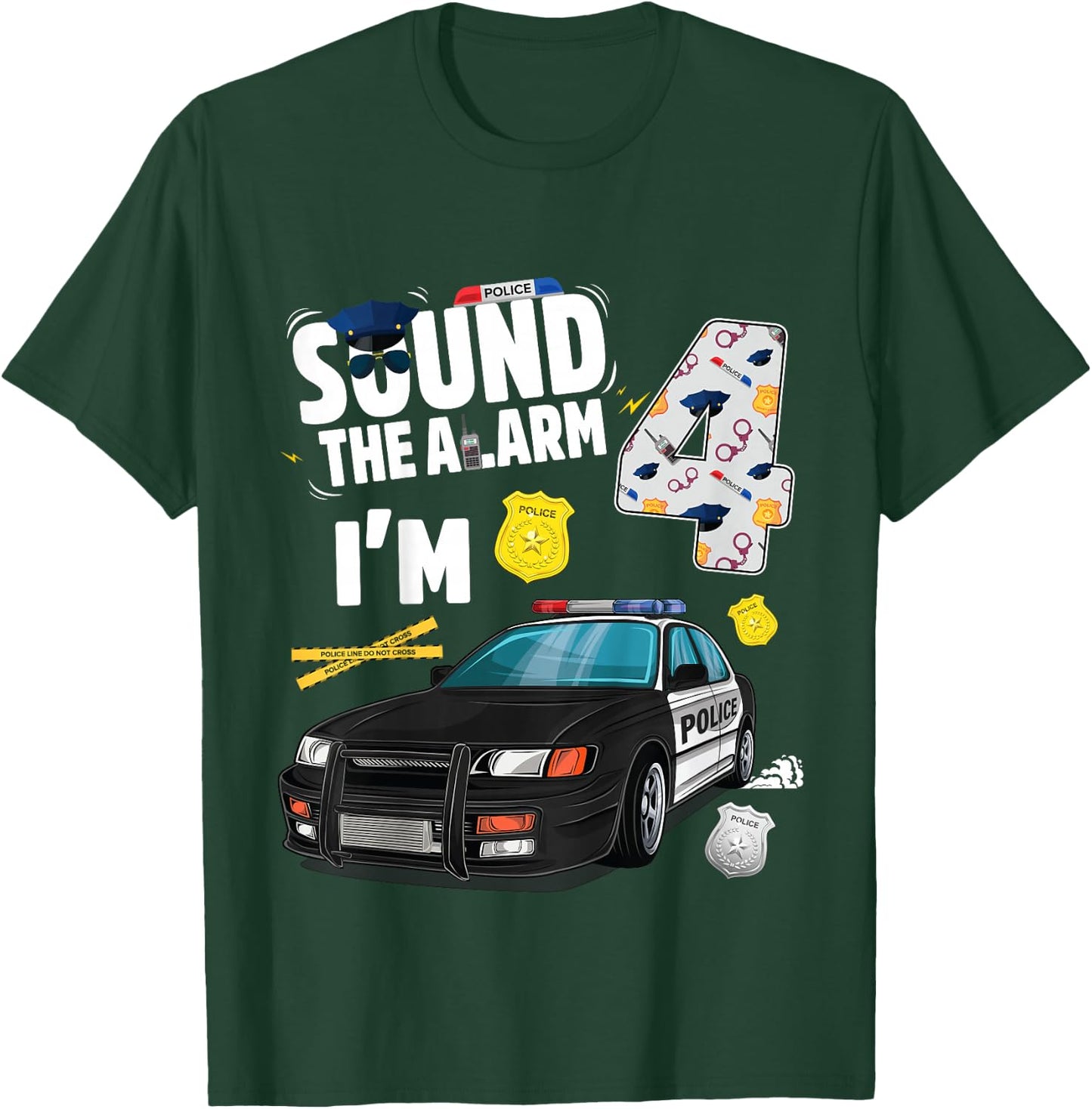 Kids Police Car 4th Birthday Boy 4 year old Cop Policeman Officer T-Shirt - T-Shirt | Forest
