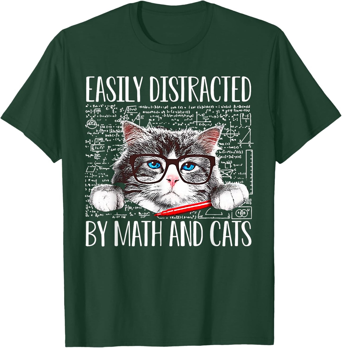 Cat Easily Distracted By Math And Cats Math Lover Men Women T-Shirt - T-Shirt | Forest