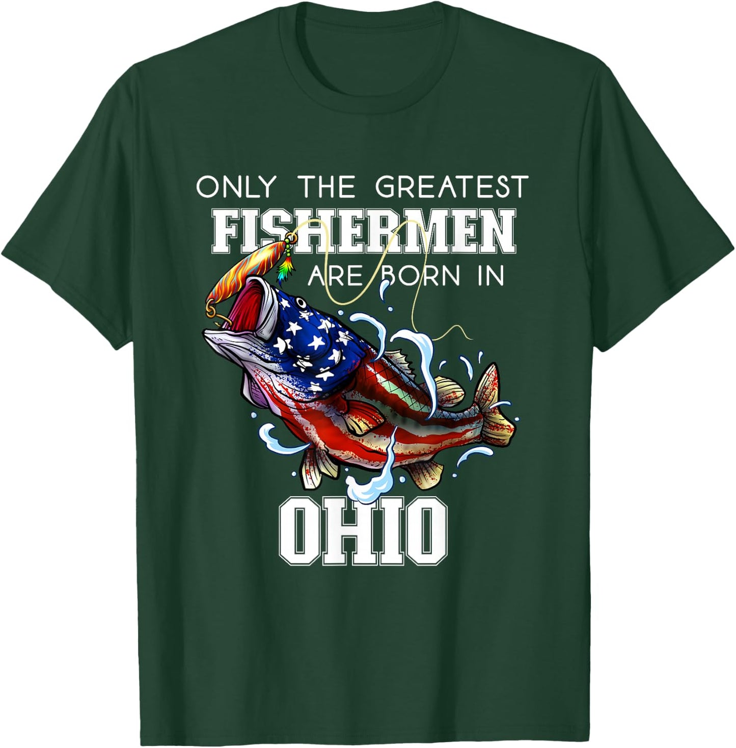 Ohio Fishing Greatest Fisherman American Flag Fish T-Shirt - T-Shirt | Forest
