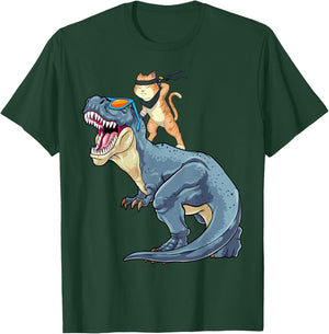 Samurai Cat Shirt - Retro Ninja Japanese Cat Dinosaur T-Rex T-Shirt - T-Shirt | Forest