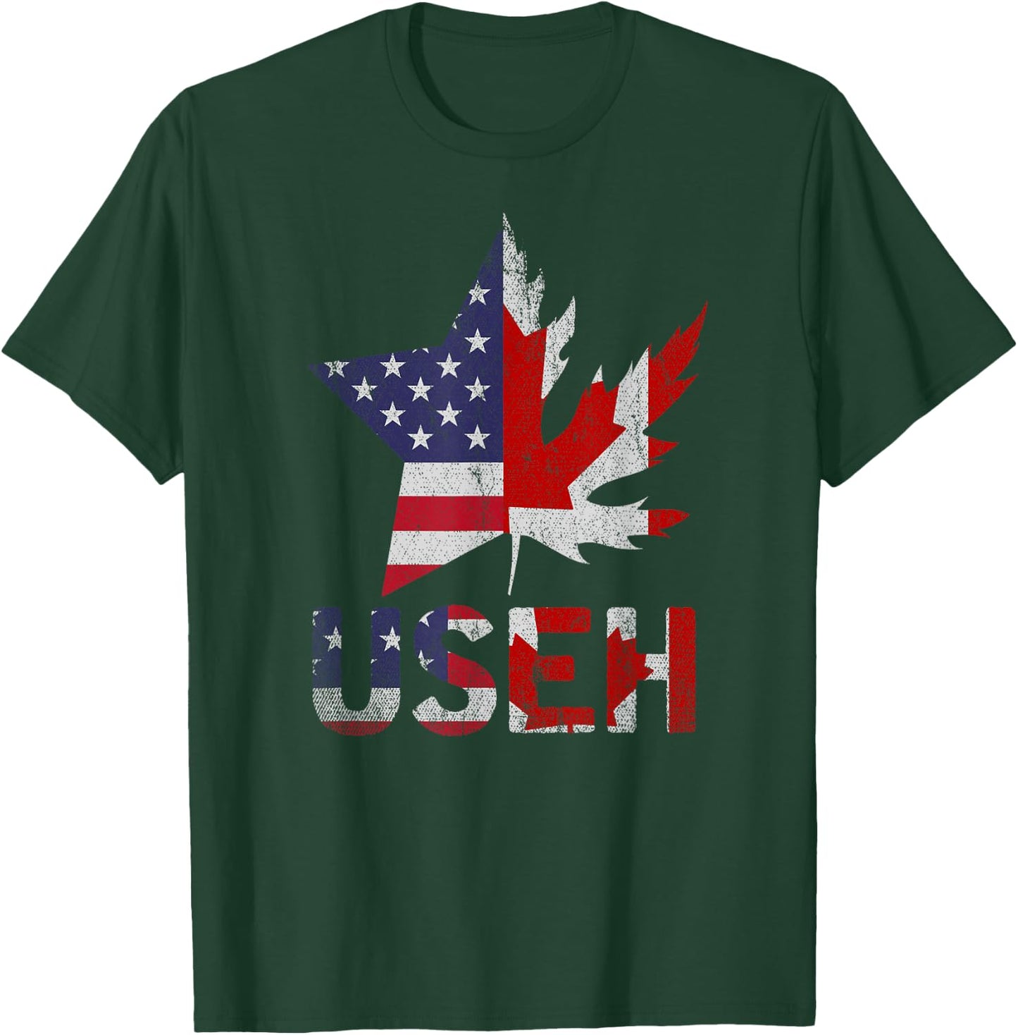 USEH Patriotic USA Star Canadian Maple Leaf Canada T-Shirt - T-Shirt | Forest