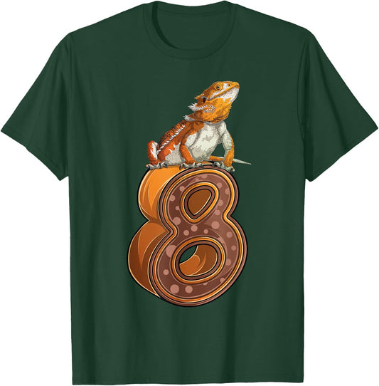 8 Year Old Bearded dragon Reptile 8th Birthday Party B-day T-Shirt - T-Shirt | Forest