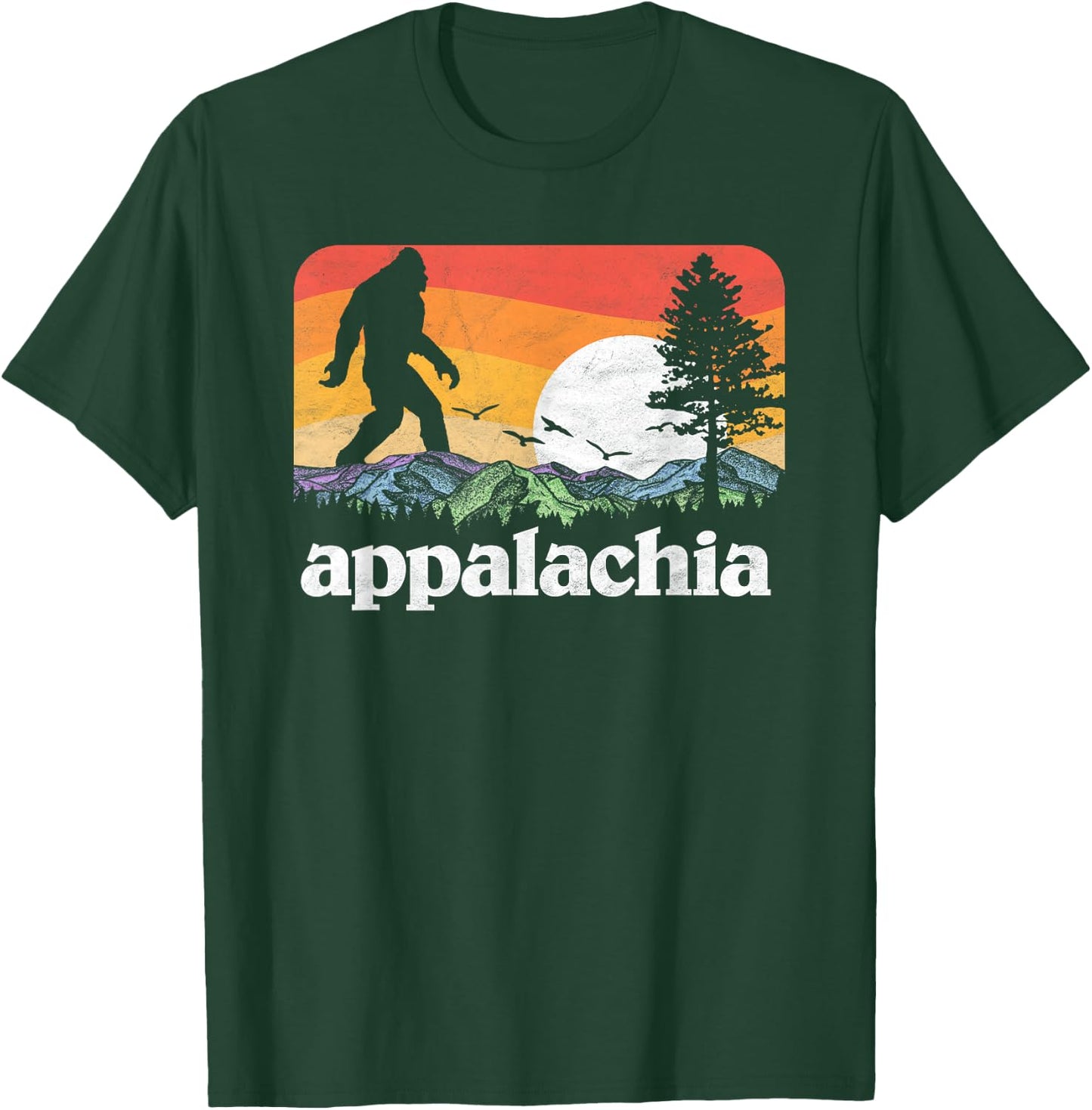 Retro Appalachia Bigfoot Mountain & Trees Nature Outdoors T-Shirt - T-Shirt | Forest