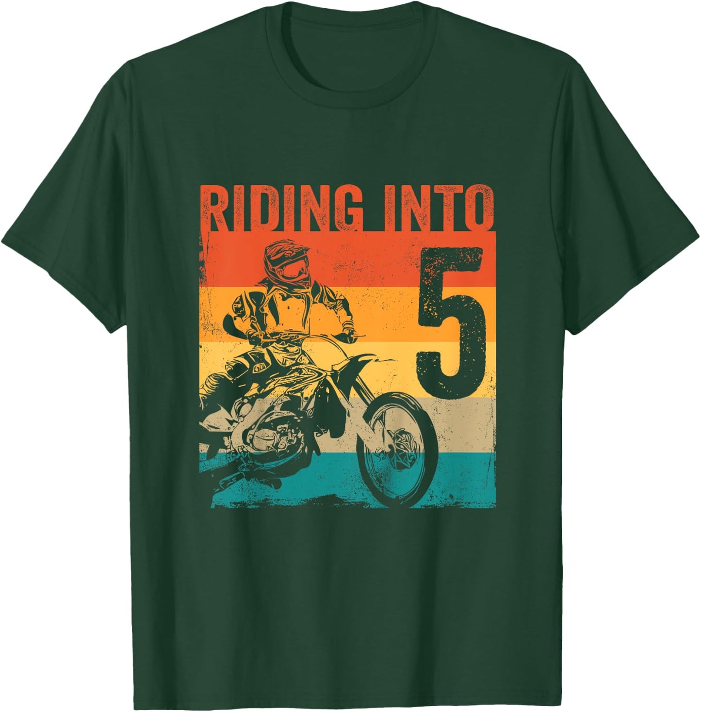 Kids Motocross 5 Years Old Dirt Bike 5th Birthday Party T-Shirt - T-Shirt | Forest