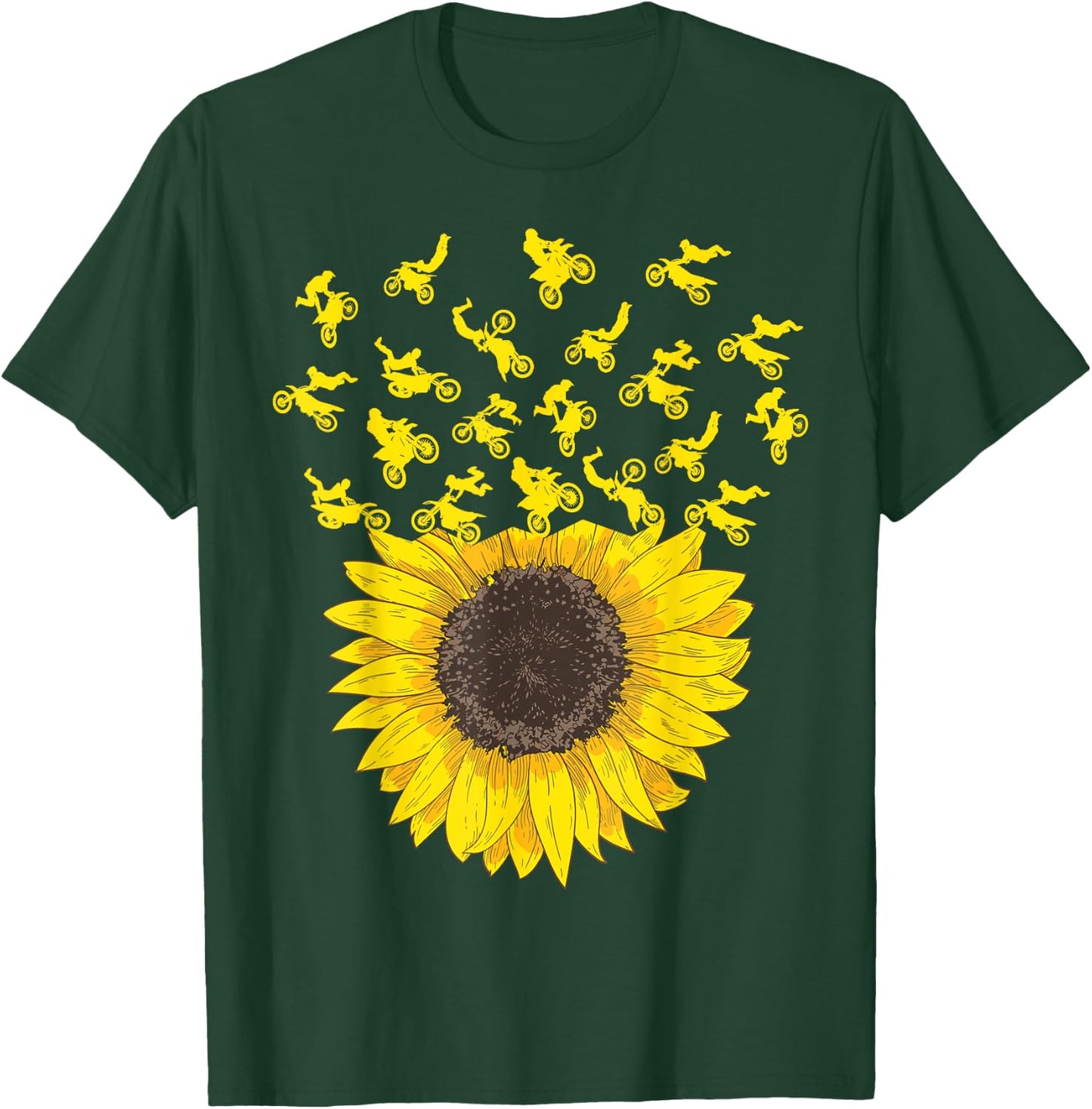 Motocross Sunflower Gift Biker and Dirt Bike Lover T-Shirt - T-Shirt | Forest