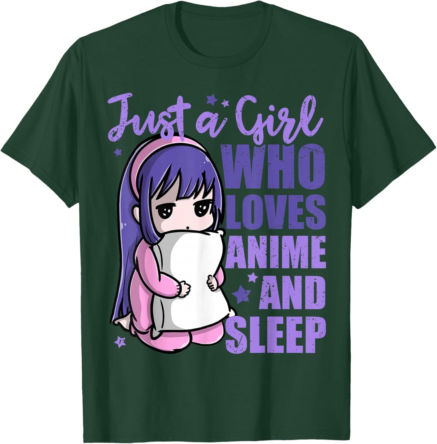 Just A Girl Who Loves Anime and Sleep Pajama PJ T-Shirt - T-Shirt | Forest