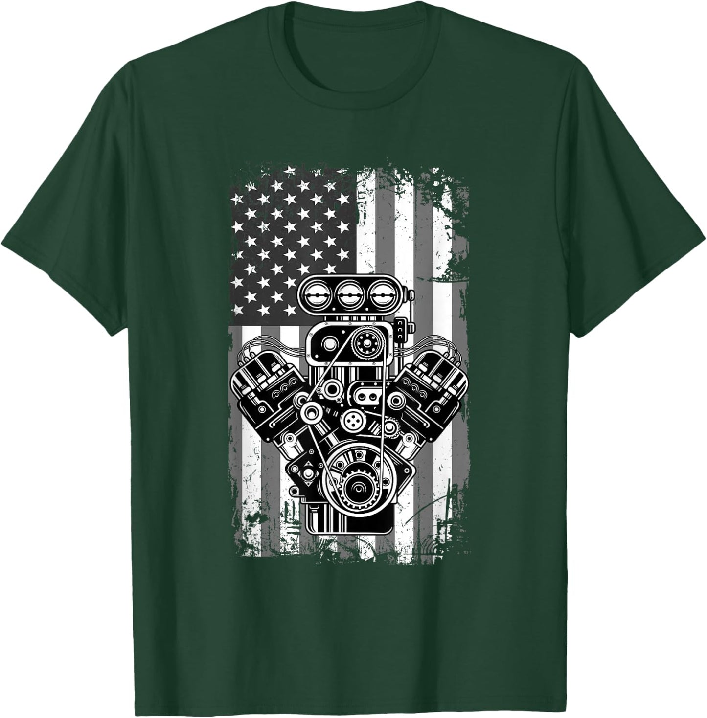 Vintage Muscle Car Piston American Flag Funny Mechanic Gift Small T-Shirt - T-Shirt | Forest