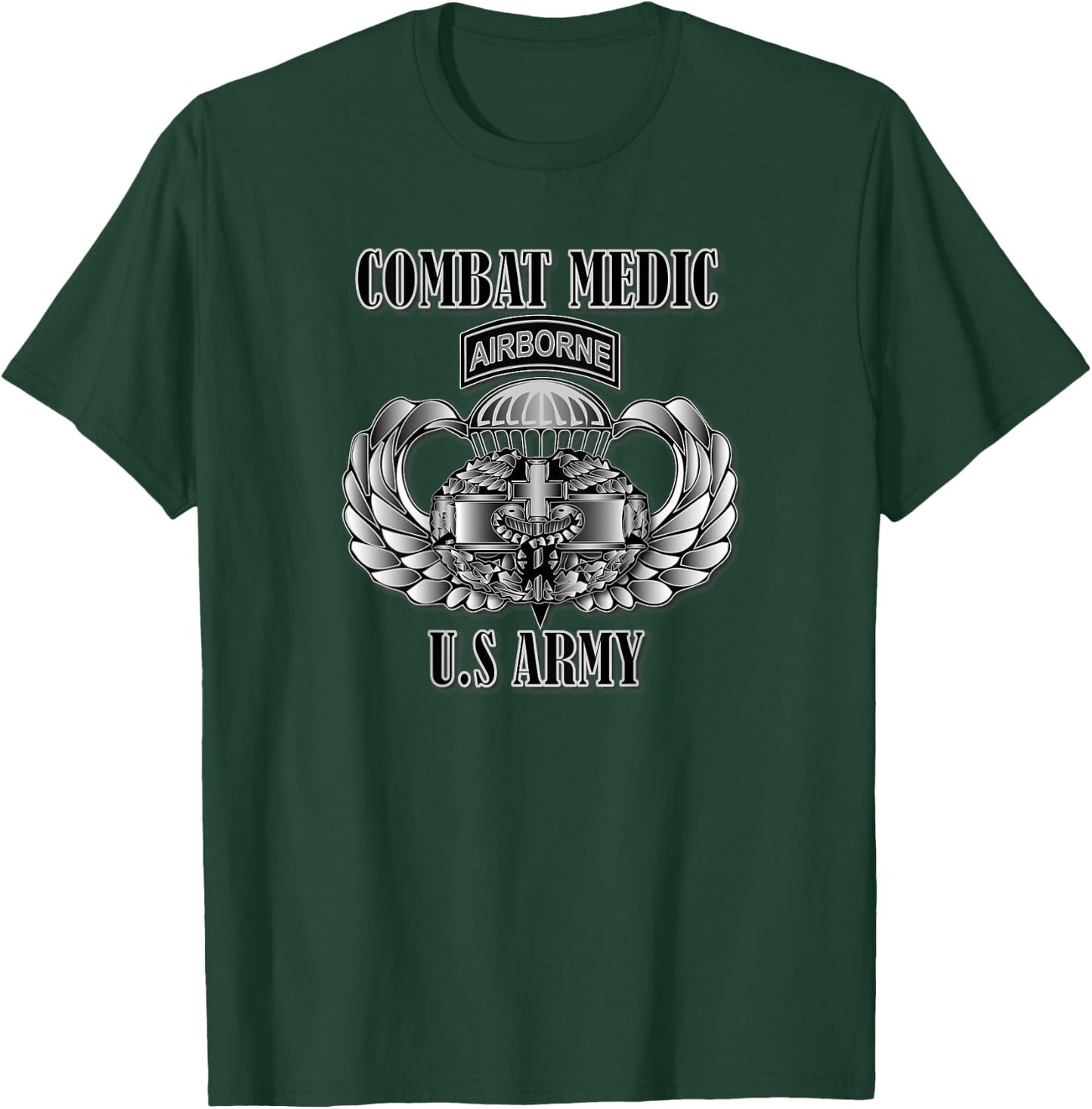 U.S. Army Combat Medic- Airborne (Back Design) T-Shirt - T-Shirt | Forest