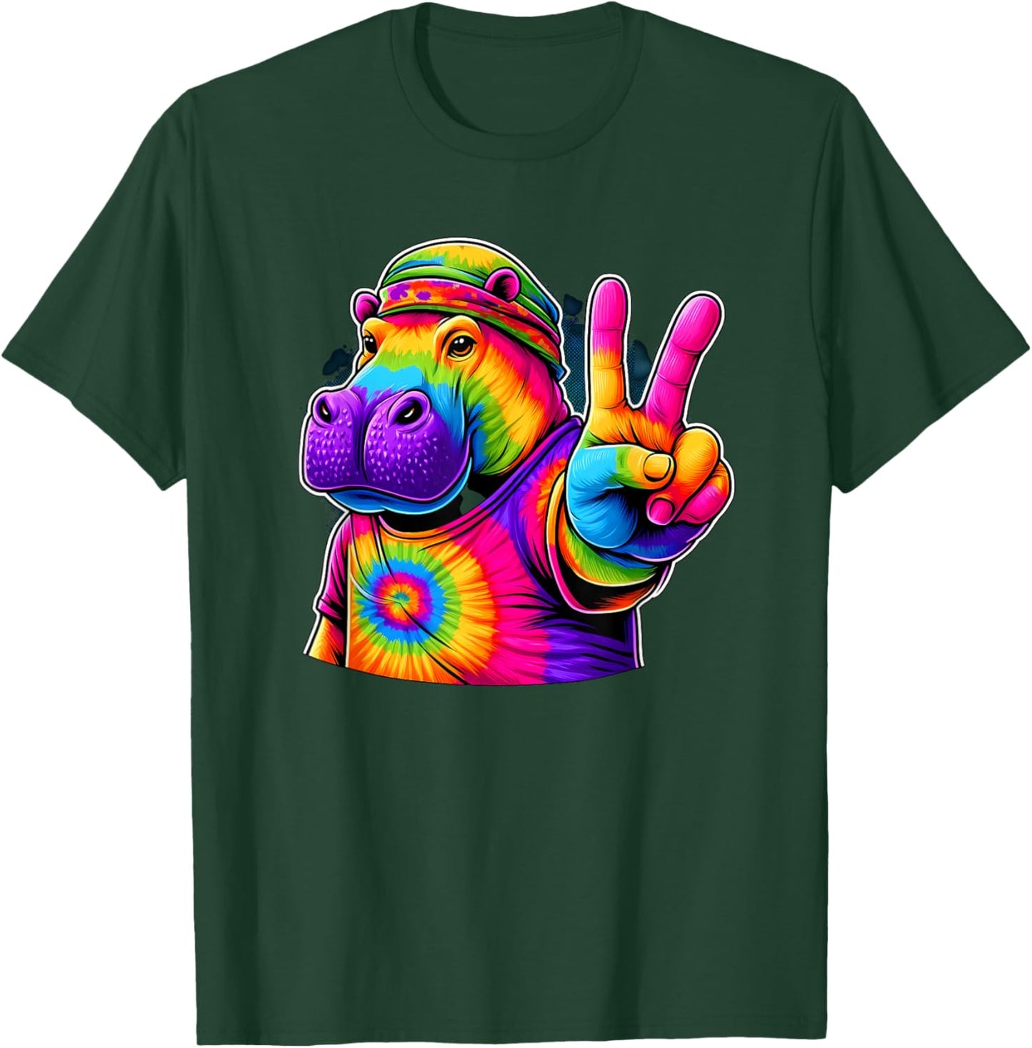 Peace Sign Tie Dye Hippo T-Shirt - T-Shirt | Forest