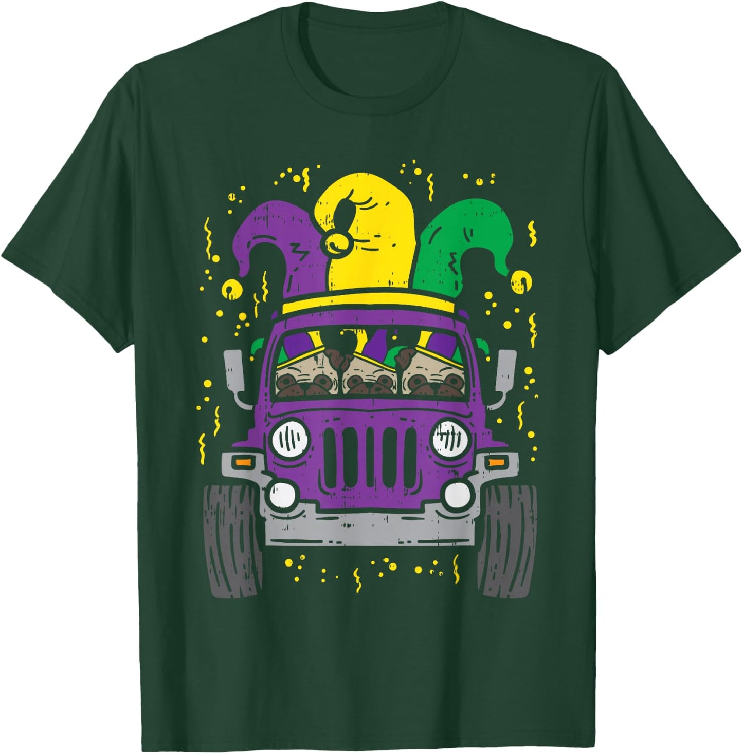 Mardi Gras Monster Truck Jester Pug Carnival Dog Owner Boys T-Shirt - T-Shirt | Forest