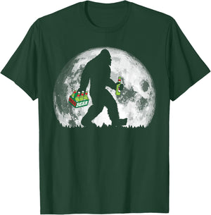 Bigfoot Beer Drinker Full Moon Retro Minimalist T-Shirt - T-Shirt | Forest