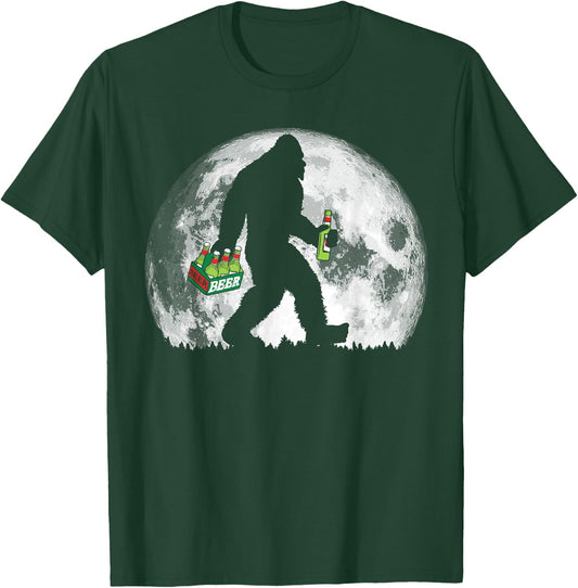 Bigfoot Beer Drinker Full Moon Retro Minimalist T-Shirt - T-Shirt | Forest