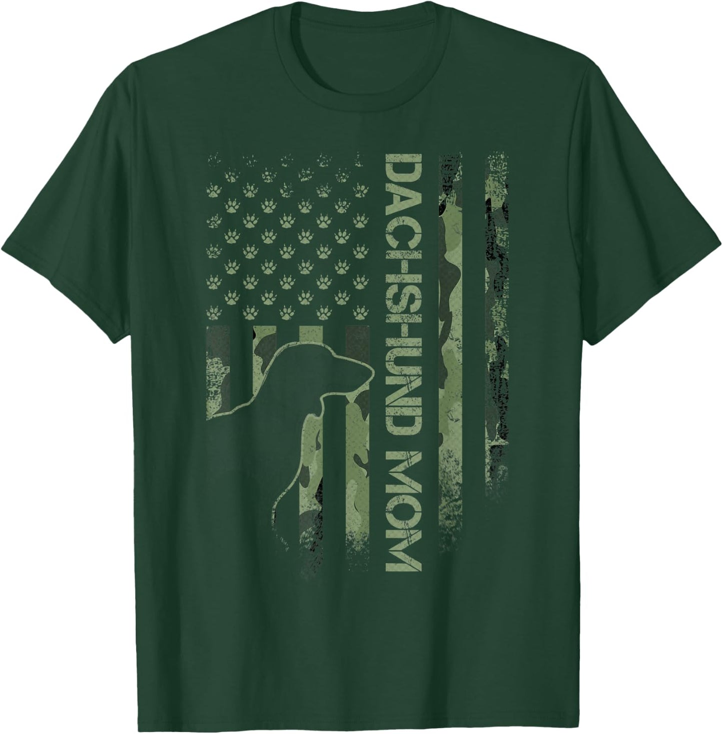 Vintage USA Camo Flag Proud Dachshund Mom Wiener Silhouette T-Shirt - T-Shirt | Forest