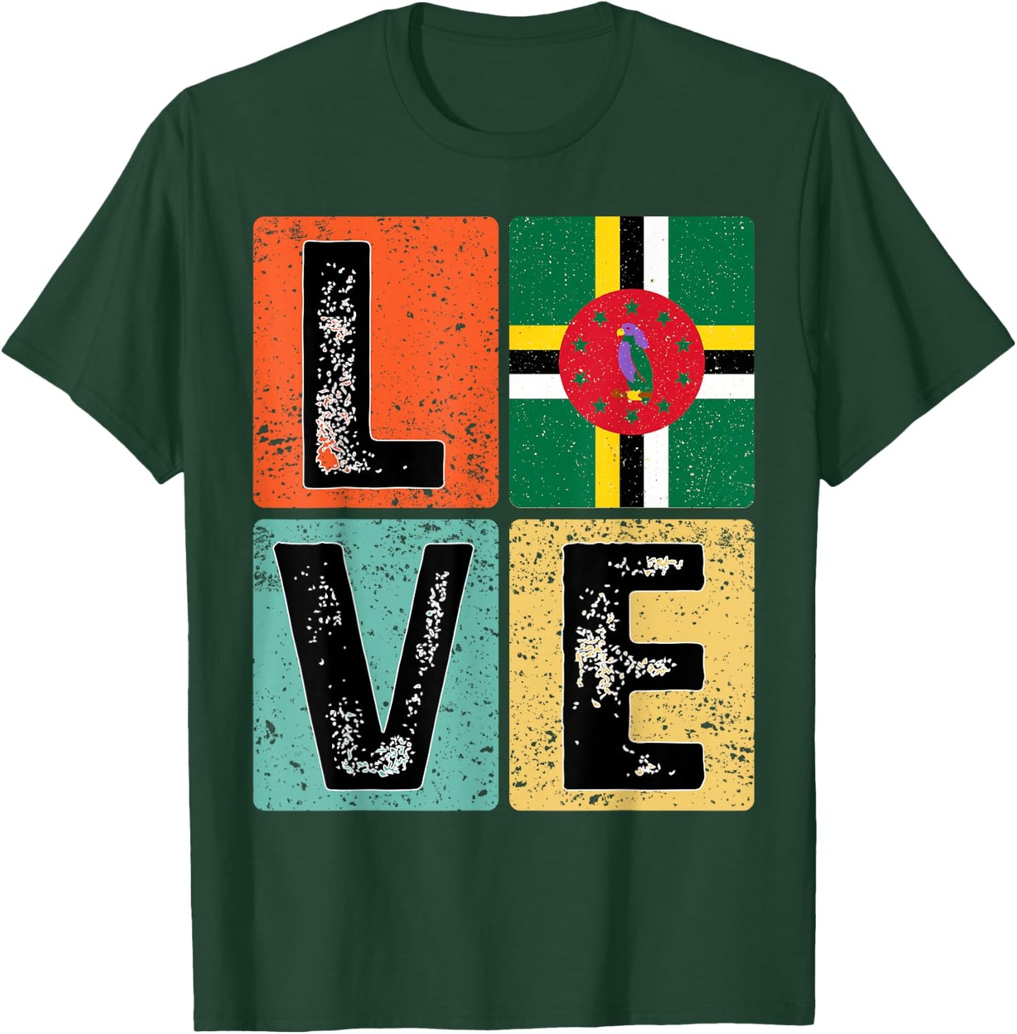 Vintage Retro I Love Dominica Flag for Dominican Pride Gift T-Shirt - T-Shirt | Forest