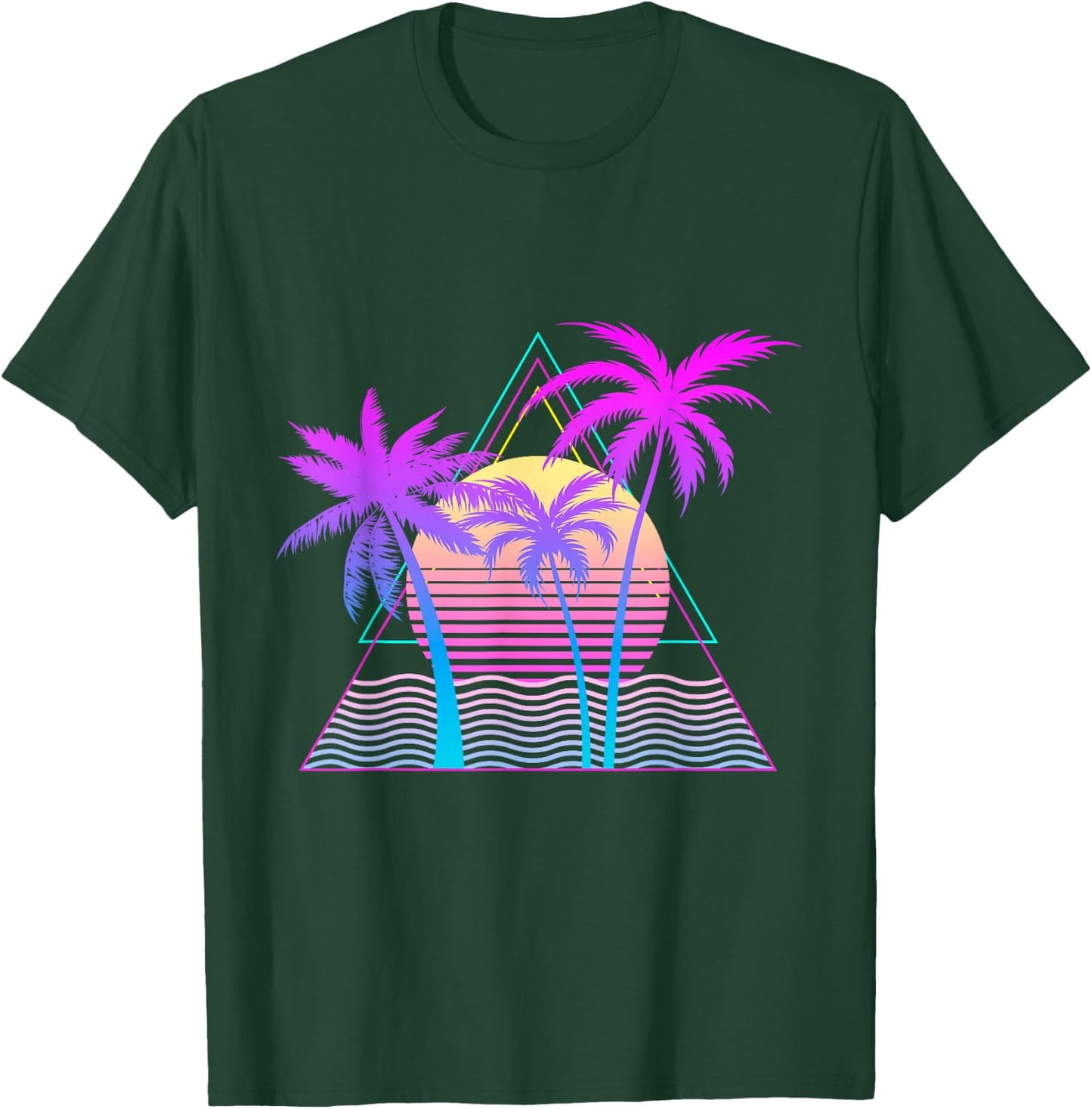 Retro 1980s 1990s Vaporwave Palm Trees Beach Sunset Surf Art T-Shirt - T-Shirt | Forest