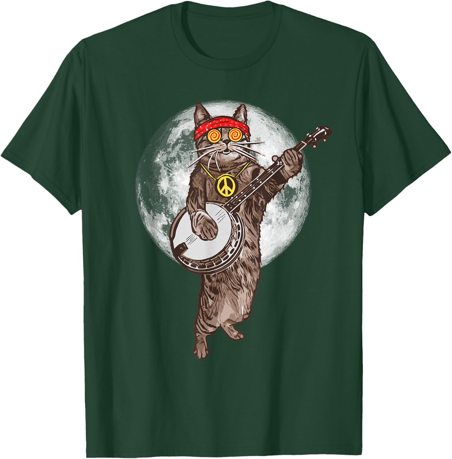 Psychedelic Hippie Banjo Cat! Funny Bluegrass Music T-Shirt - T-Shirt | Forest