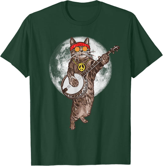 Psychedelic Hippie Banjo Cat! Funny Bluegrass Music T-Shirt - T-Shirt | Forest